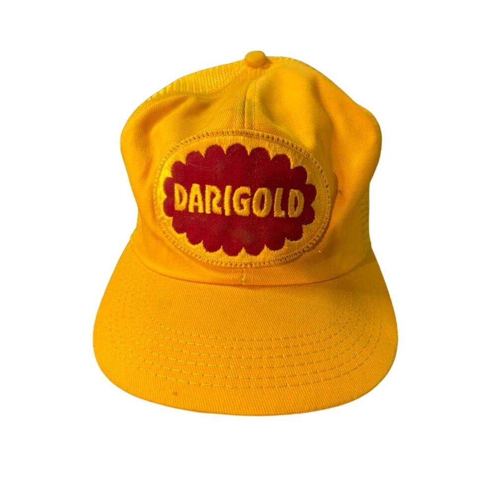 Vintage VTG Darigold milk hat patch snapback trucker dad cap yellow and red cap